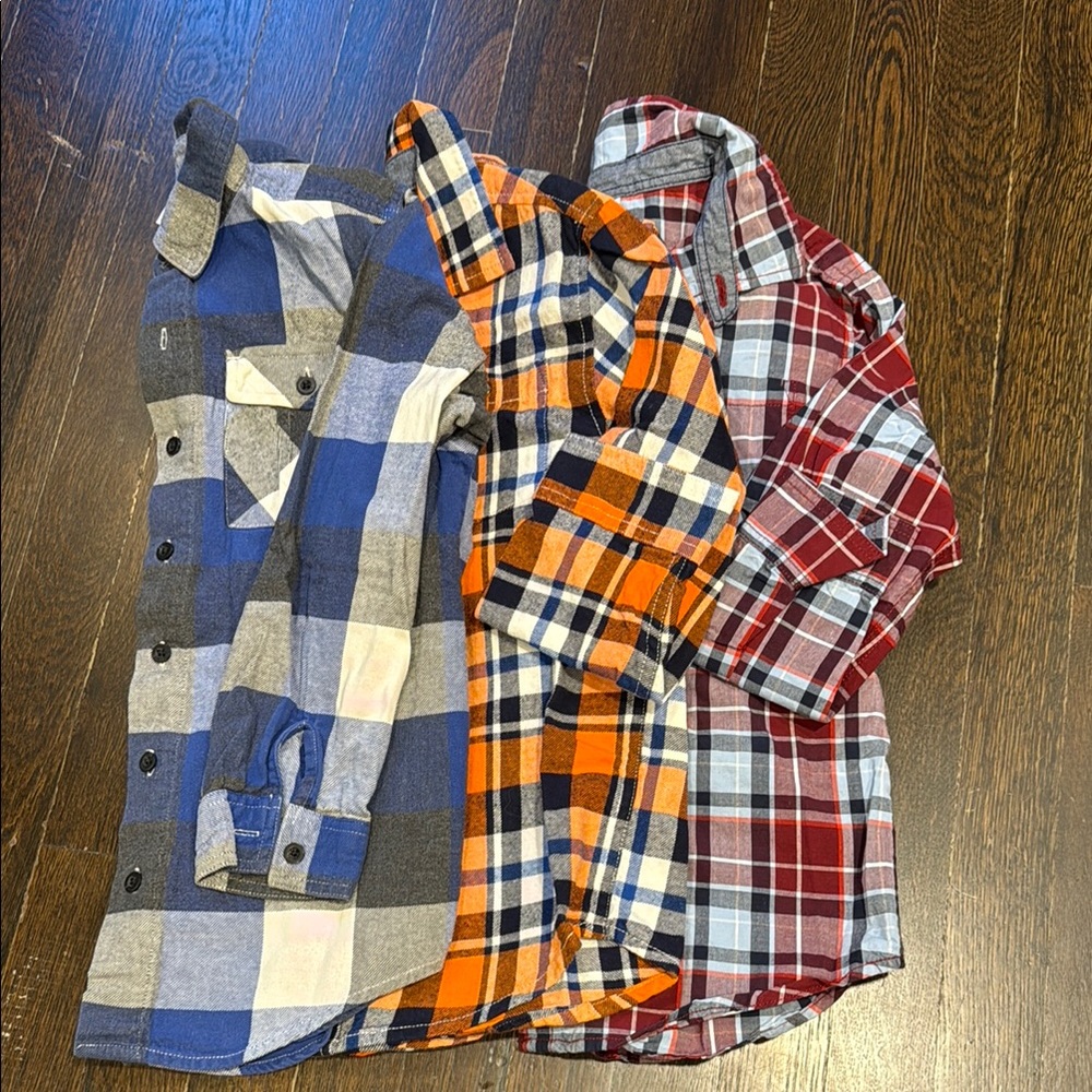 (3) Bundle of Plaid Boys M 7/8 long sleeve collared button downs